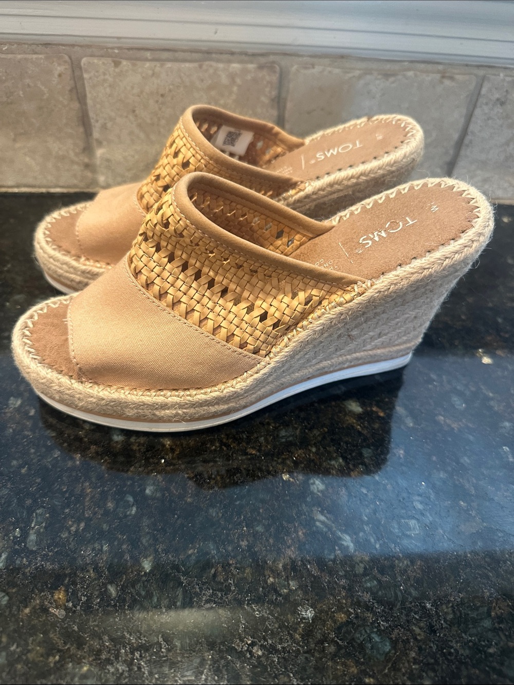 Toms Beige Woven Espadrille Wedge Slides. 7